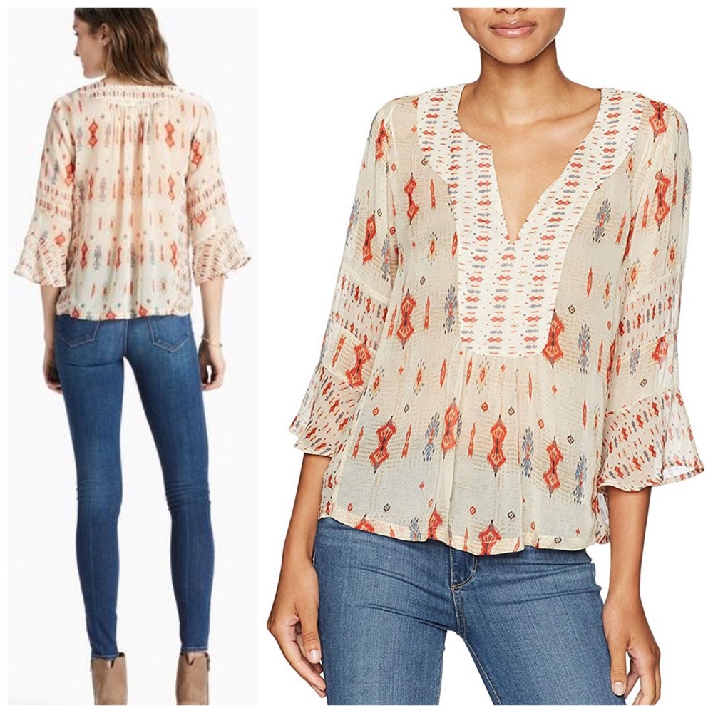 Lucky Brand Mix Print Boho Top